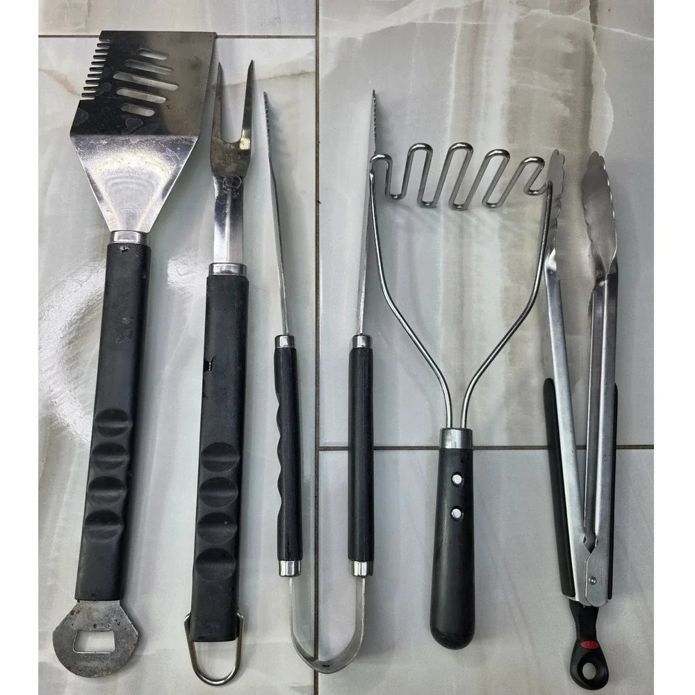 Mixed Kitchen Utensil Set IKEA Potato Masher OXO Tongs BBQ Spatula Fork 5pc P4